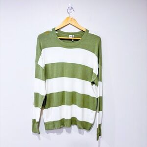SIMONS Sage green striped lightweight sweater | Minimalist normcore | Large